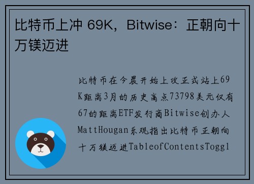 比特币上冲 69K，Bitwise：正朝向十万镁迈进