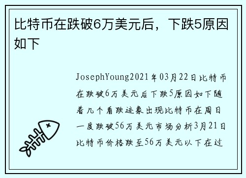 比特币在跌破6万美元后，下跌5原因如下 